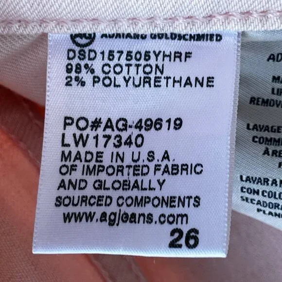 AG ADRIANO GOLDSCHMIED THE EX BOYFRIEND SLIM WOMEN’S JEANS 26 Pink Low Rise NWT